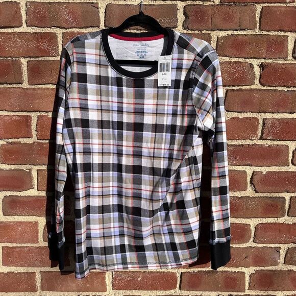 Vera Bradley Ribbed Sleep Lounge Top Black Plaid Long Sleeve Cotton M NEW - Picture 2 of 4